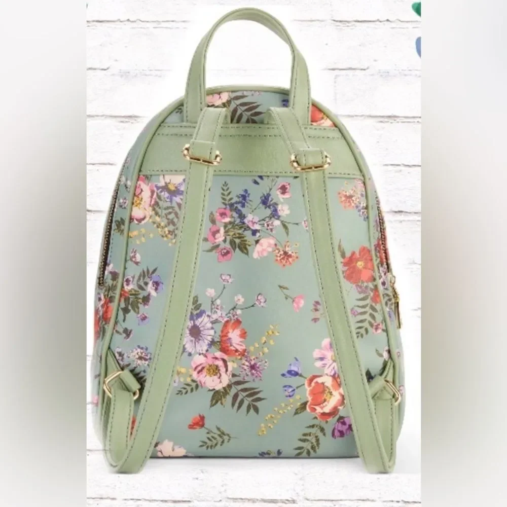 Big Buddha Mint Green Colorful Floral Garden Print Vinyl Mini Backpack